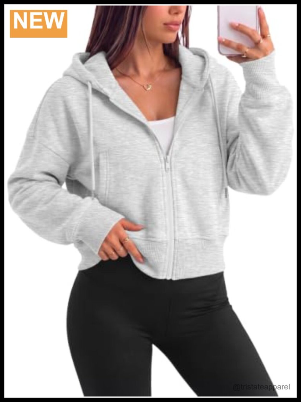 Cropped Zip Up Hoodie Drop Shoulder Casual Sweatshirt